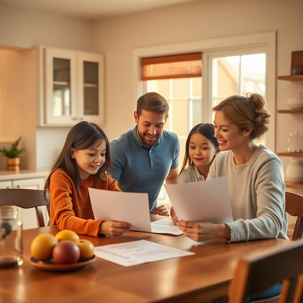 Young family reviewing life insurance